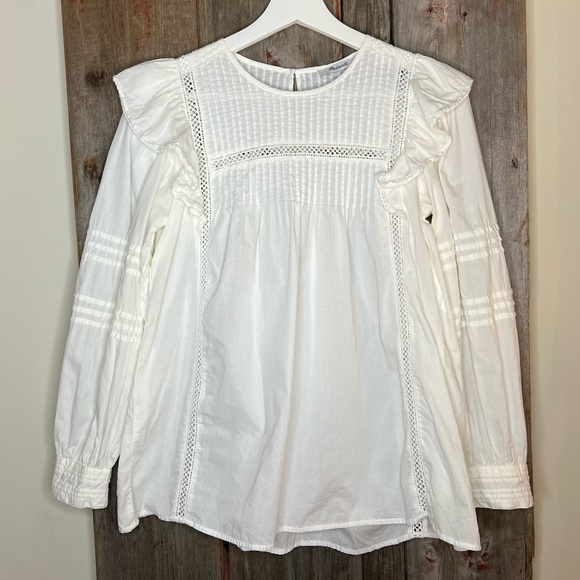 Madewell Kaisley Top Voile White Pin Tuck Ruffle Blouse small - Picture 13 of 13